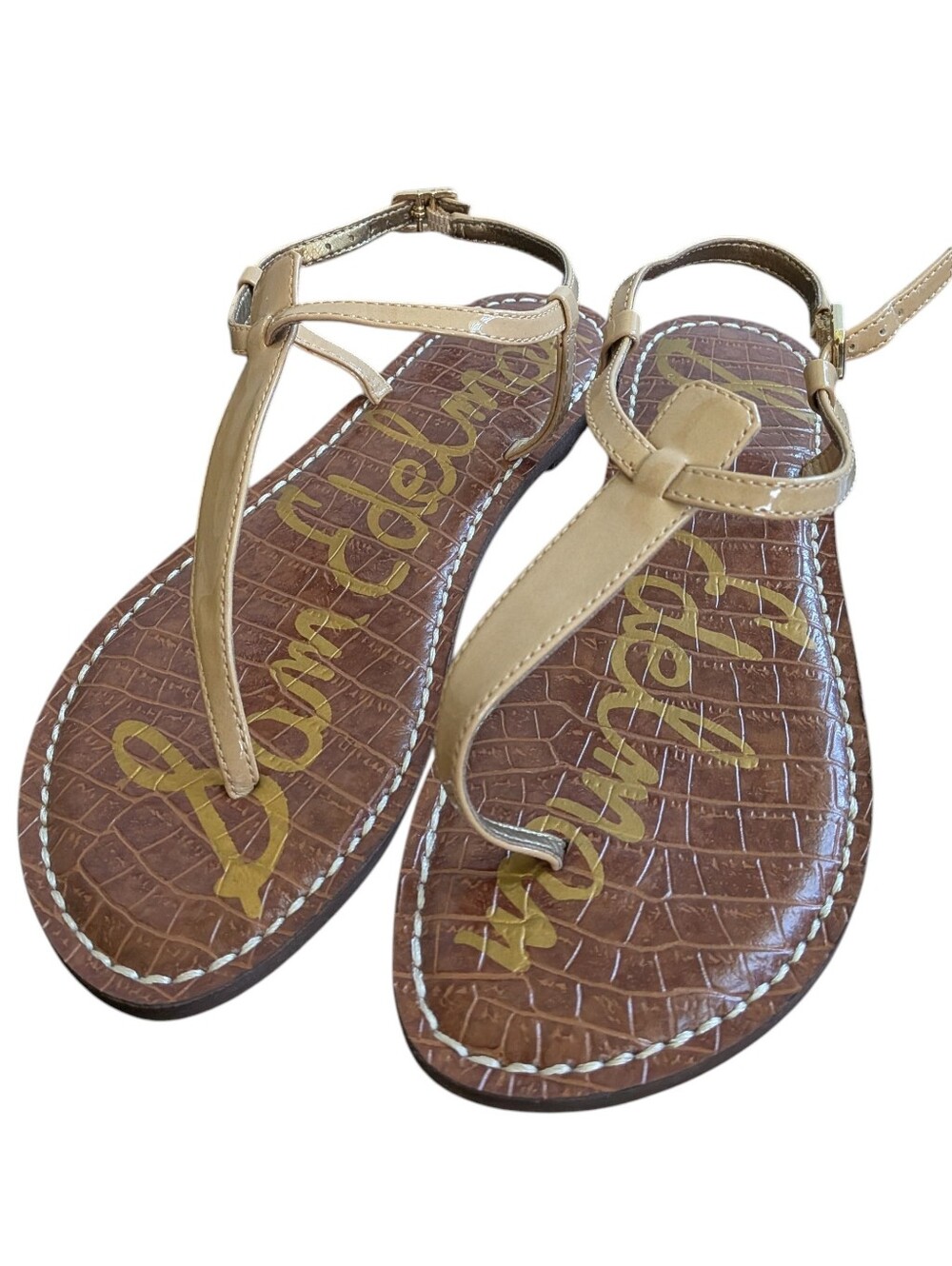 NEW Sam Edelman Gigi Thong Sandal Size 7 Almond Beige Leather Beachy